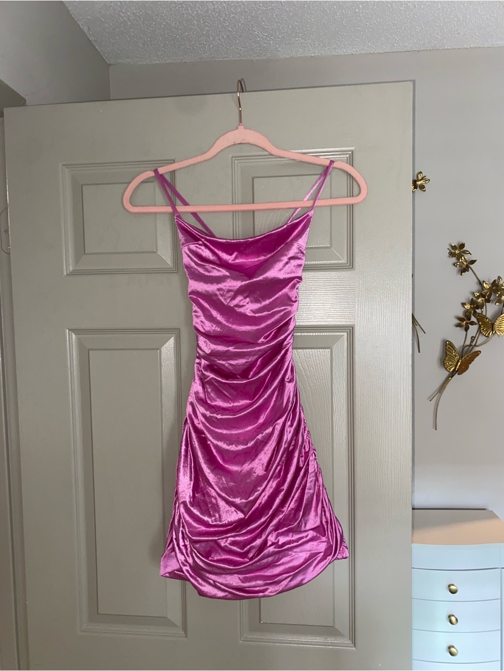 kikiriki Pink Satin Ruched Mini Dress - Picture 2 of 5